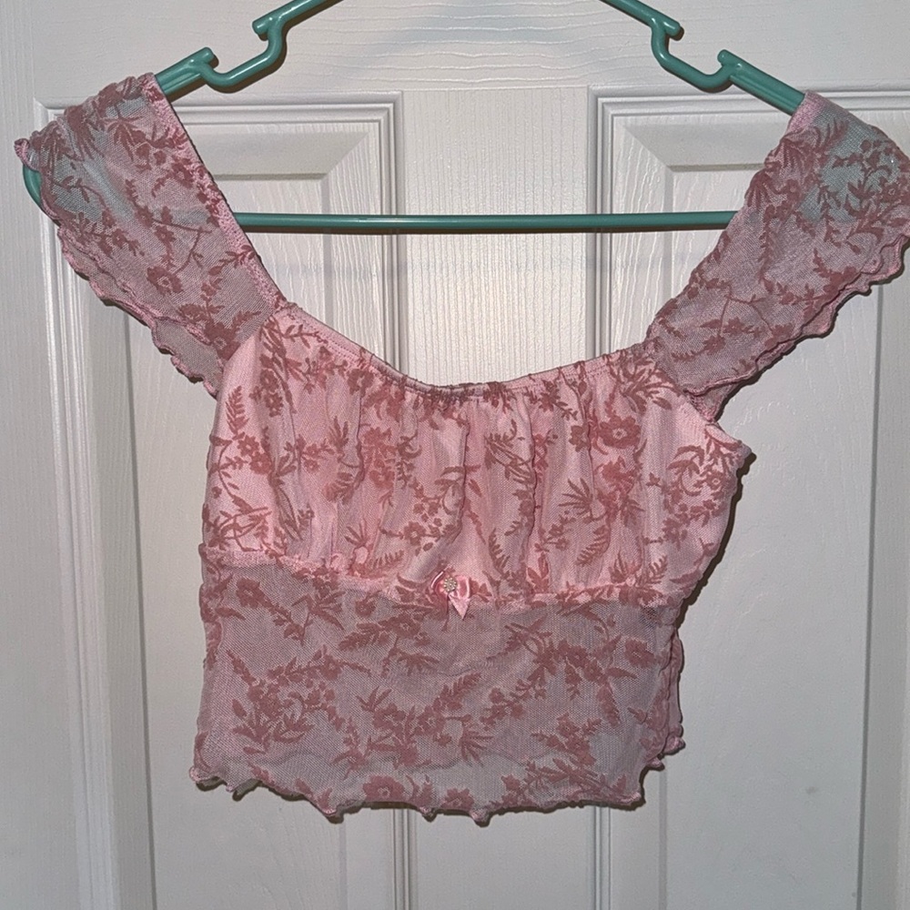 Sheer pink lace crop top